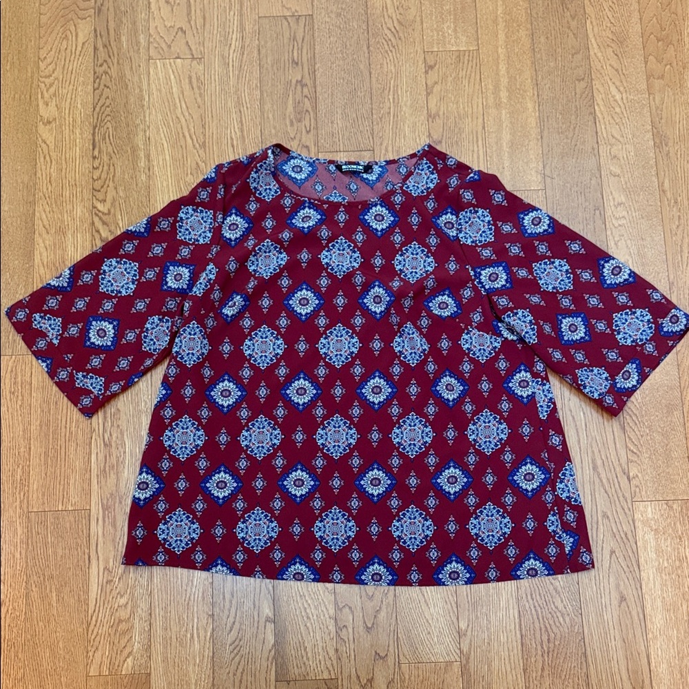 BloomChic Red and Blue Patterned Blouse